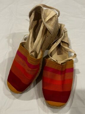 Vintage Madeline Stuart Striped Lace-Up Espadrille Wedges Size 8